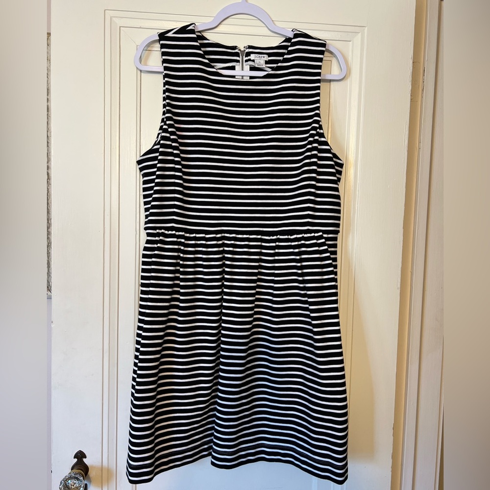 J.CREW Black/White Stripe Sleeveless Dress w/ Pockets